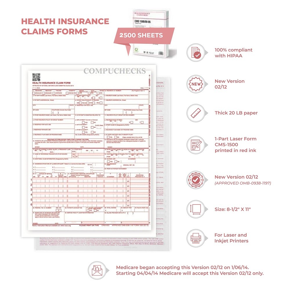 NEW CMS 1500 Claim Forms – HCFA (Version 02/12) (2500 Sheets)