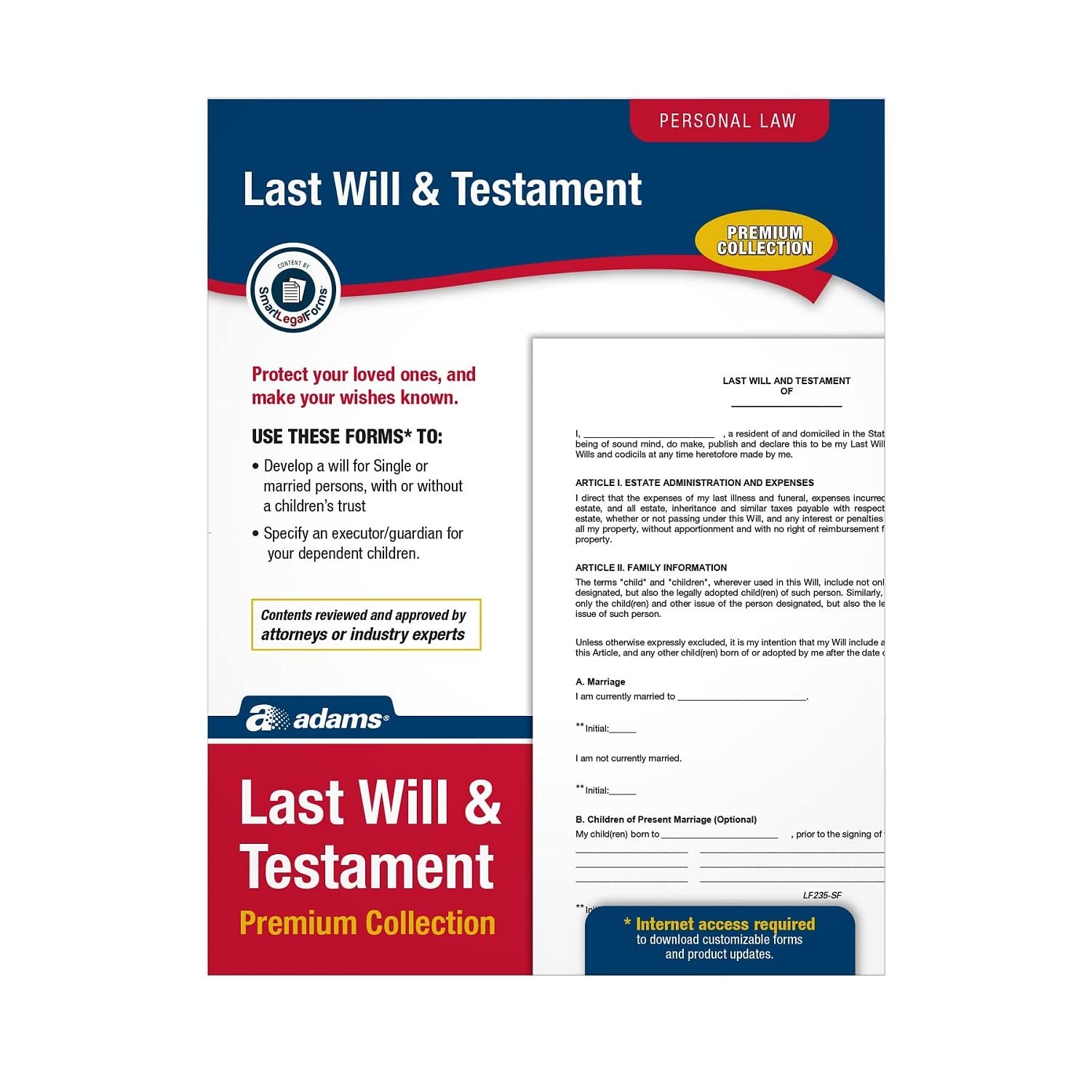 Adams Last Will and Testament, Forms Instructions, 11x”8.5″x0.13″, White