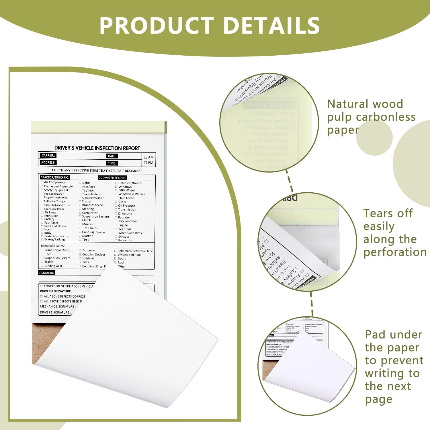 6 Pack Detailed Driver’s Daily Vehicle Inspection Report 300 Sets 5.5″ x 8.5″…