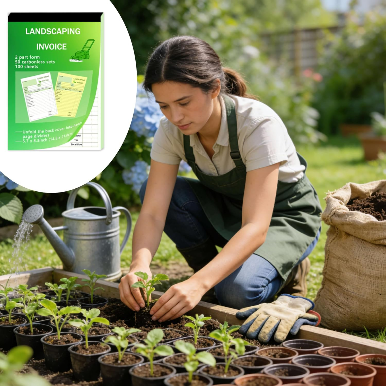 Garden Service Invoice Receipt Book, 2-Part Carbonless Landscaping Invoice Book