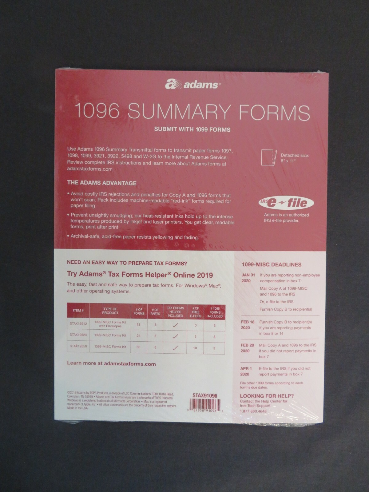 2019 Adams 10 1096 Summary Forms Meets IRS Specifications