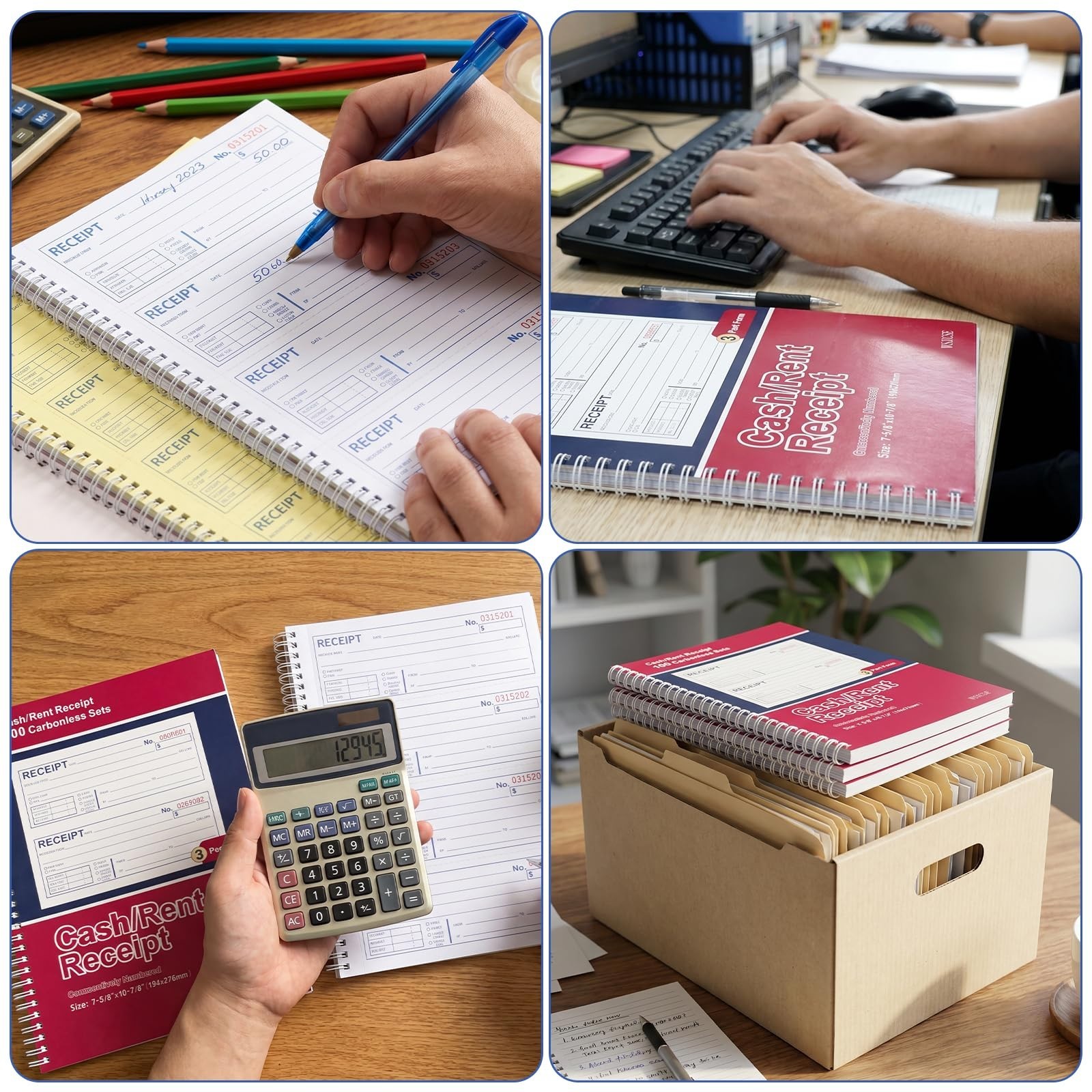 3-Pack Carbonless Receipt Books, 3-Part Spiral Bound, 100 Sets, Office & Cash Us