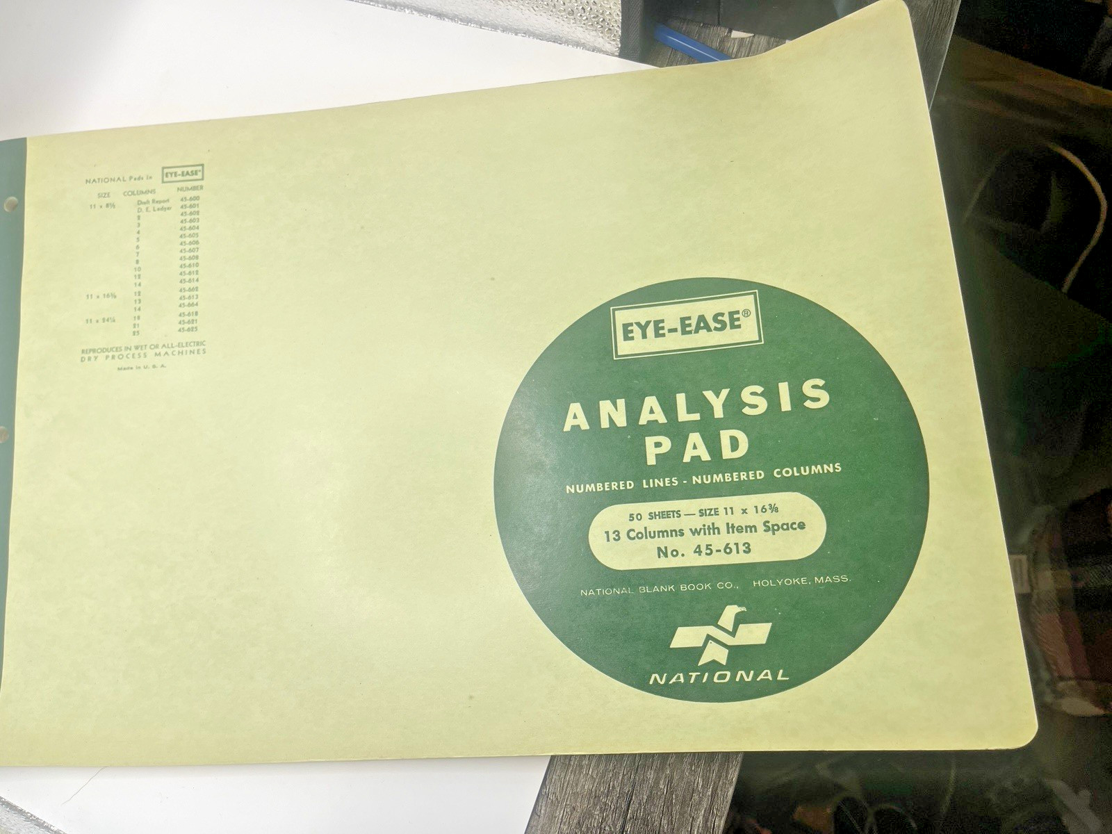 NATIONAL Analysis Pad, 13 Columns, Green Paper, 11 x 16.375, 50 Sheets (45613)