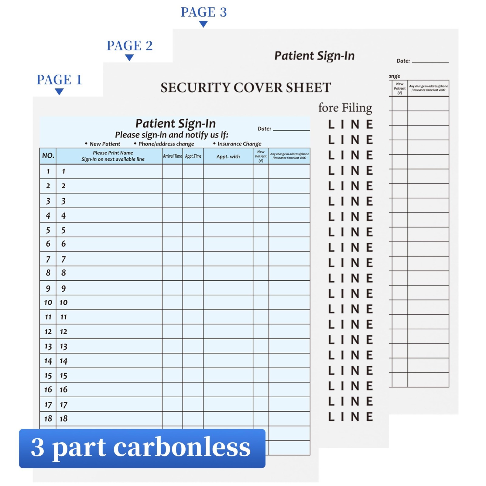 30 Pack HIPAA Compliant Patient Sign-In Sheets, Adhesive Peel-Off NCR Forms for