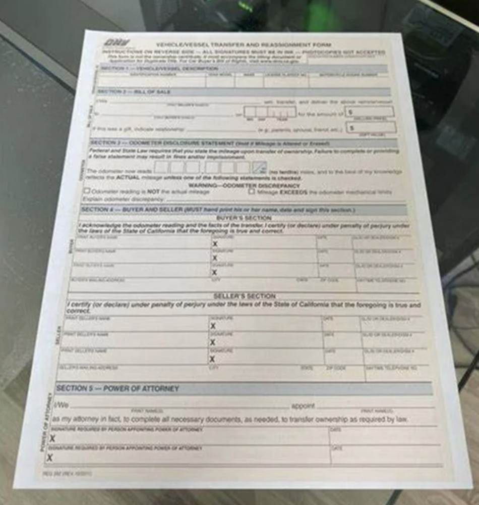 (50) CA Vehicle REG 262 FORMS California Bill Of Sale BOS Transfer Reassignment