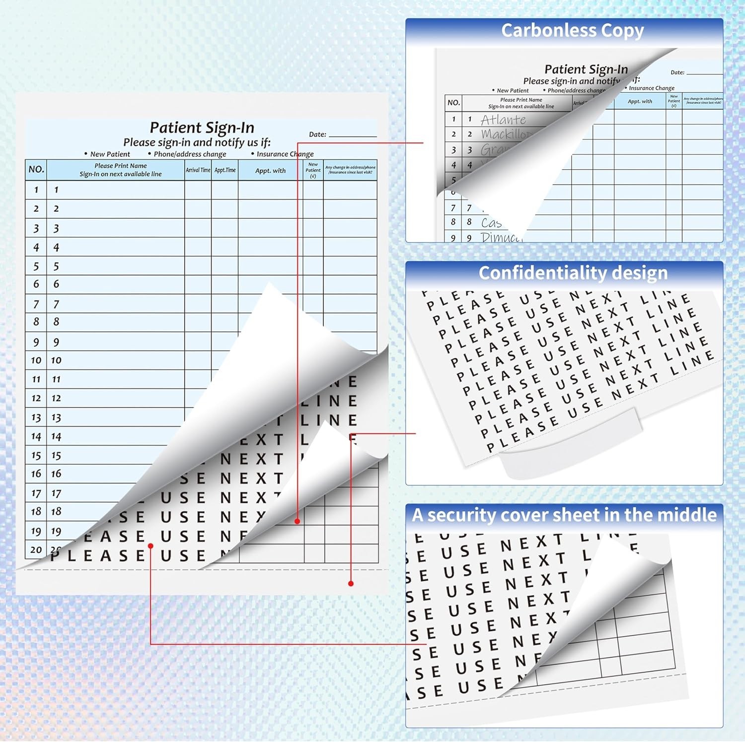 30Packs,Patient Sign in Sheets,HIPAA Compliant,Adhesive Peel-Off Patient Form