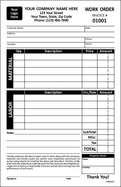 250 Custom Contractor / Generic Invoices, 2 Part Carbonless / 5.5×8.5 / TMG055