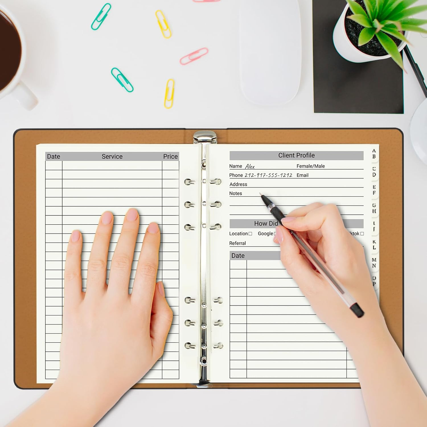 Client Record Book, Hair Stylist Profile Binder Cards with Alphabetical Tabs