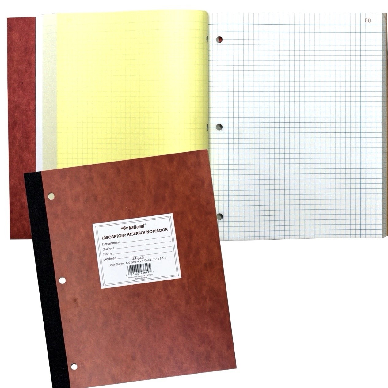National Brand 43-649 Laboratory Research Notebook, 4 x 4 Quad Ruled, 9-1/4x 11″