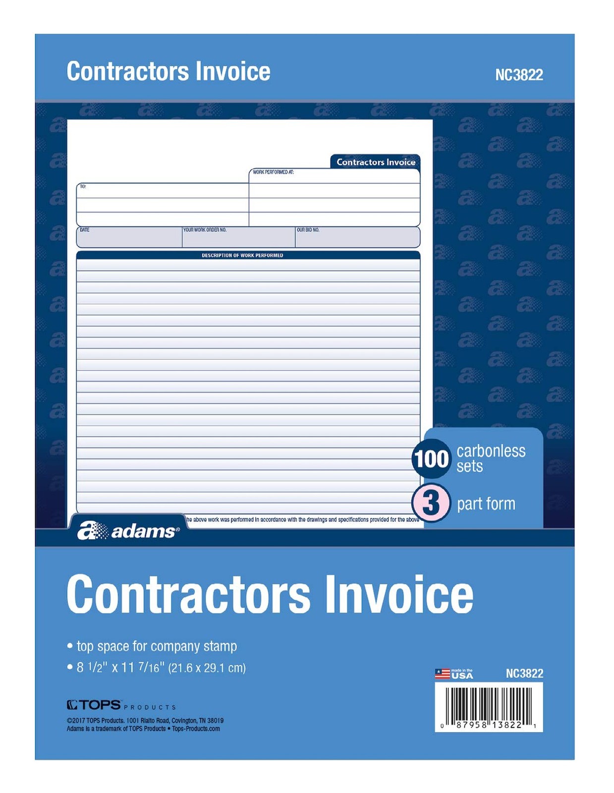 Adams Contractor Invoice Forms, 8.5 x 11.44 Inch, 3-Part, Carbonless, 100-Pac…