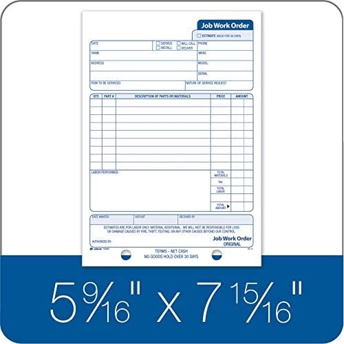 Adams Job Work Order Book, 3-Part Carbonless, White/Canary/White, 5-9/16 x 8-7/1