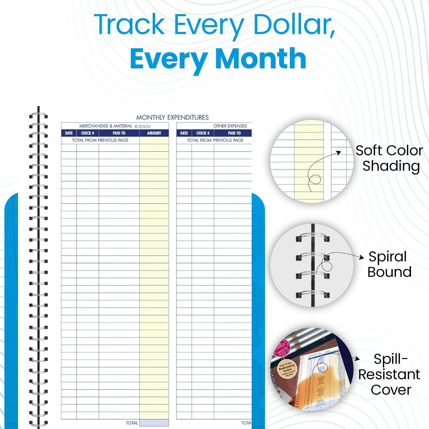 Monthly Bookkeeping Record Book – 8.5″ X 11″ Spiral Bound 4 Column Ledger 128 Pa