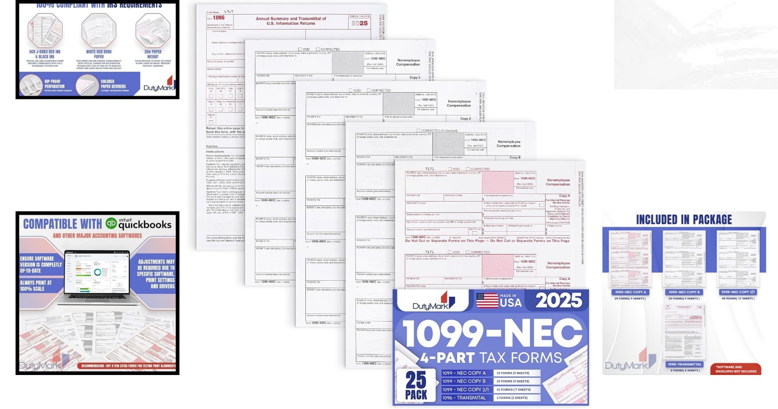 Streamlined Tax Filing: 25-Pack 1099 NEC Forms, Compatible with Tax Software
