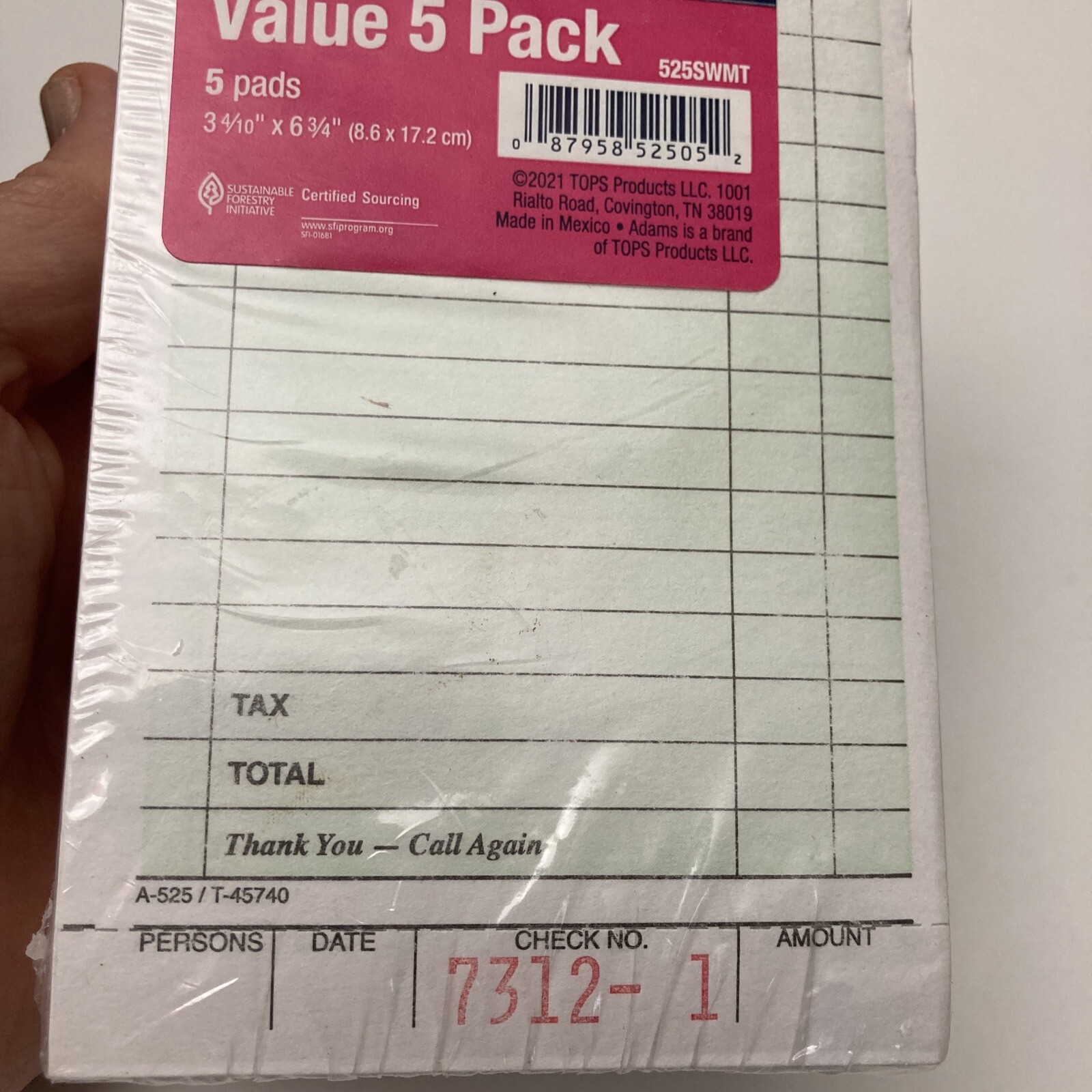 Guest Check Pads, Single Part, Perforated, White, 50 Sheets/Pad, 5 Pads Pack NEW