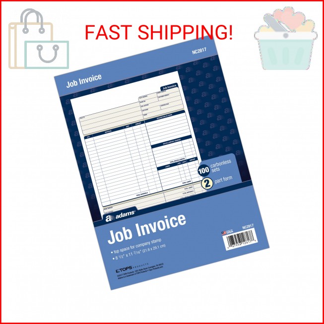 Adams Job Invoice Forms, 2-Part Carbonless, For Service and Repair Billing, 100