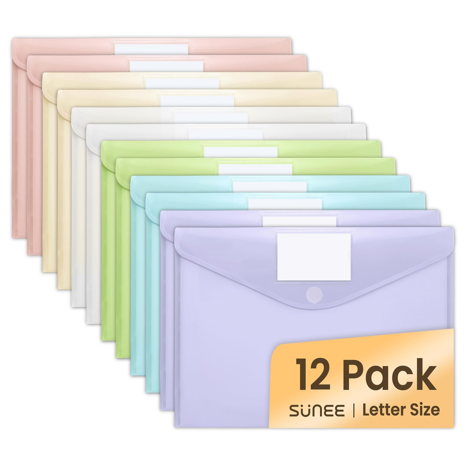 SUNEE 12 Pack Plastic Envelopes, Folders for Document A4 Letter Macaron
