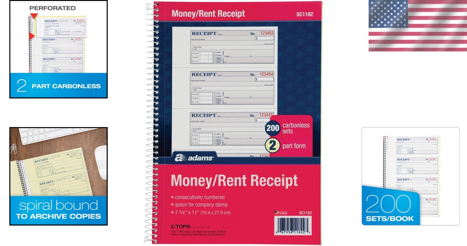 Convenient Money & Rent Receipt Book – 200 Carbonless Sets, 4 Receipts Per Page