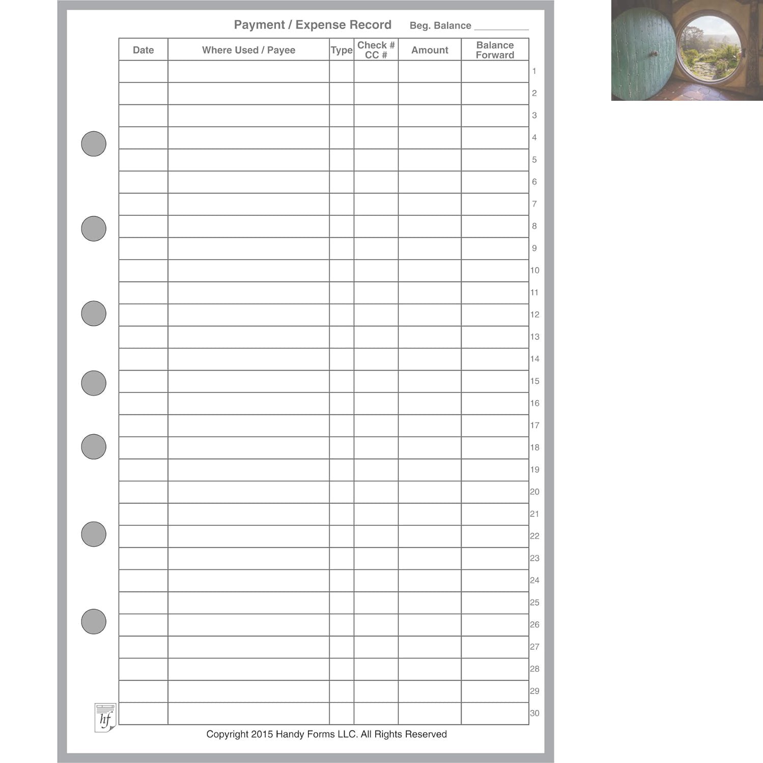 Classic Payment Record Insert for 7-Ring Notebooks – Durable & Acid-Free Paper