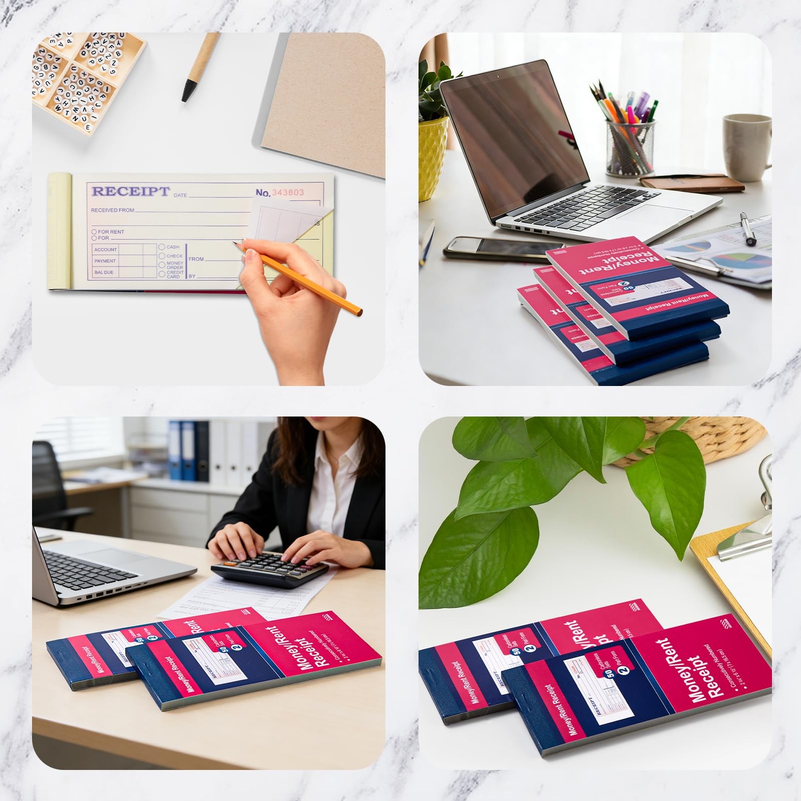 6 Pack Receipt Book with 2 Part Carbonless Copies, 2-3/4″ x 6-1/2″ Small Busi…