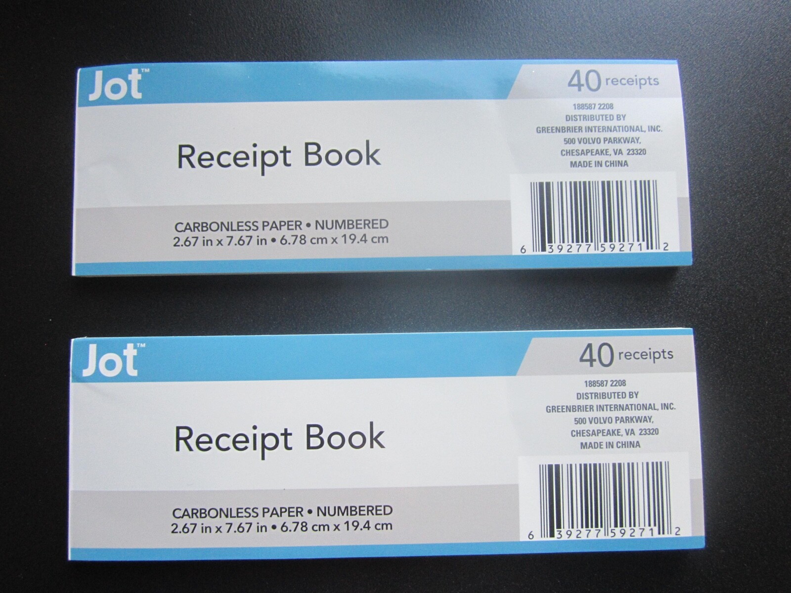 2 x Receipt Books/Receipts 80 Duplicate 2 Copy Carbonless No Stub 80 Receipts