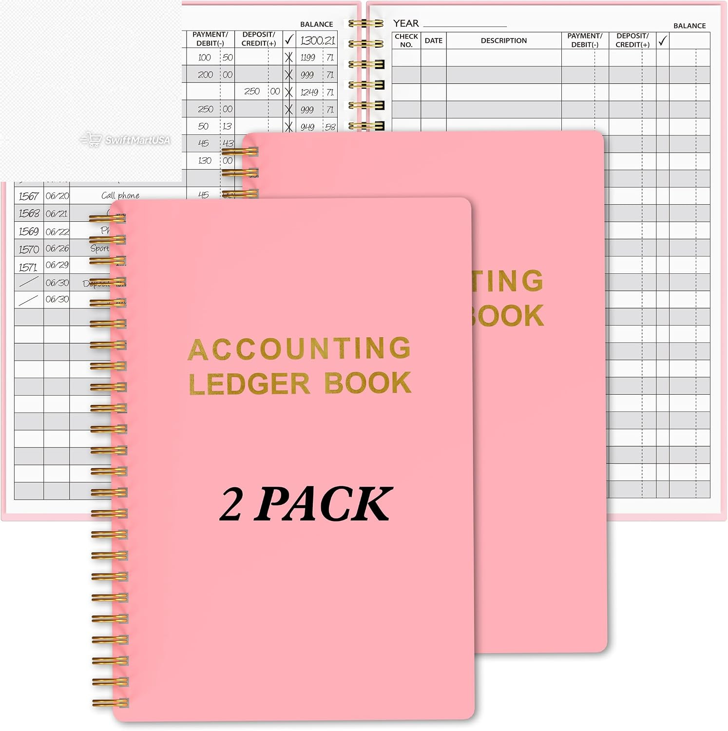 Accounting Ledger Book-A5 Check Register for Small Businesses5.8″ X 8.6″ (Black)