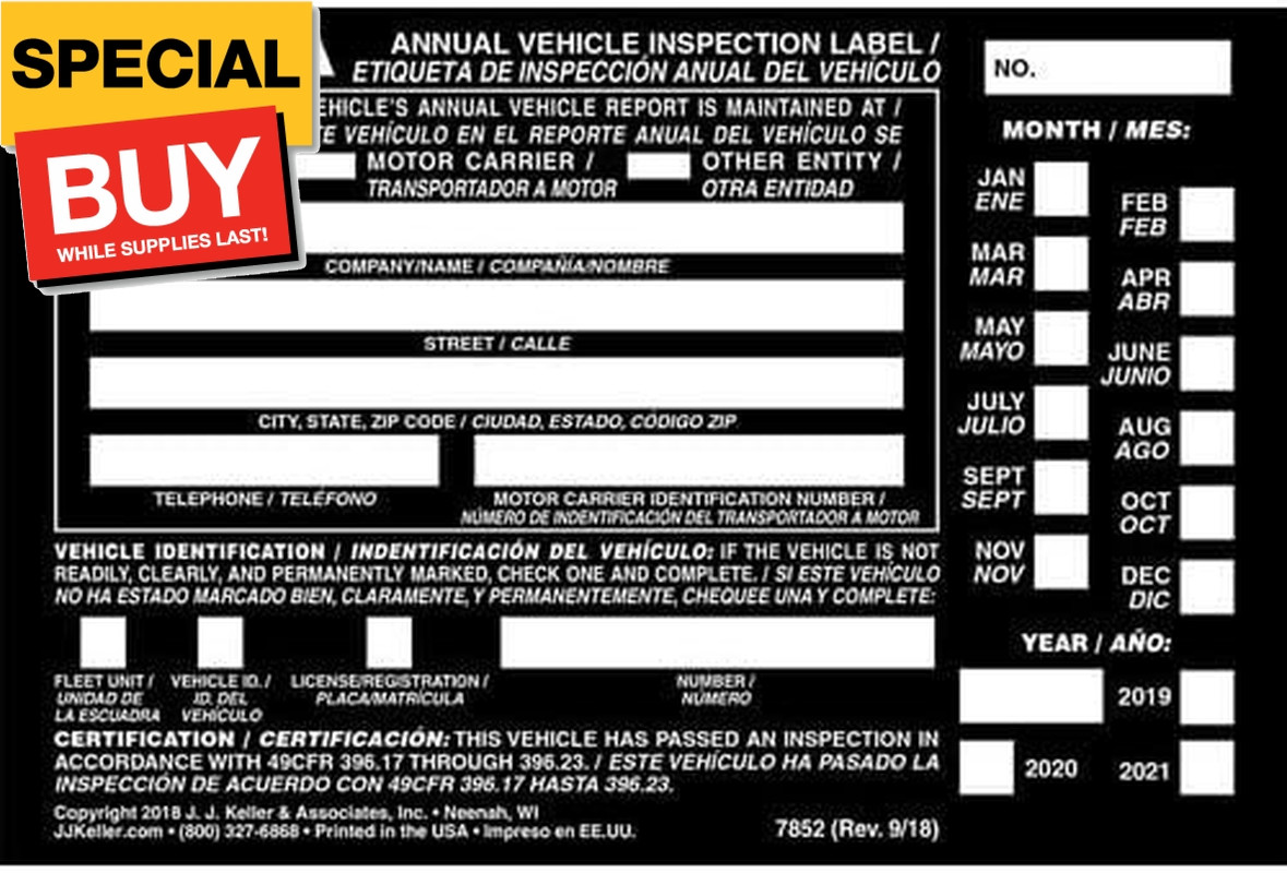 J. J. Keller 15-Pack, Bilingual Aluminum Annual Vehicle Inspection Label, Black