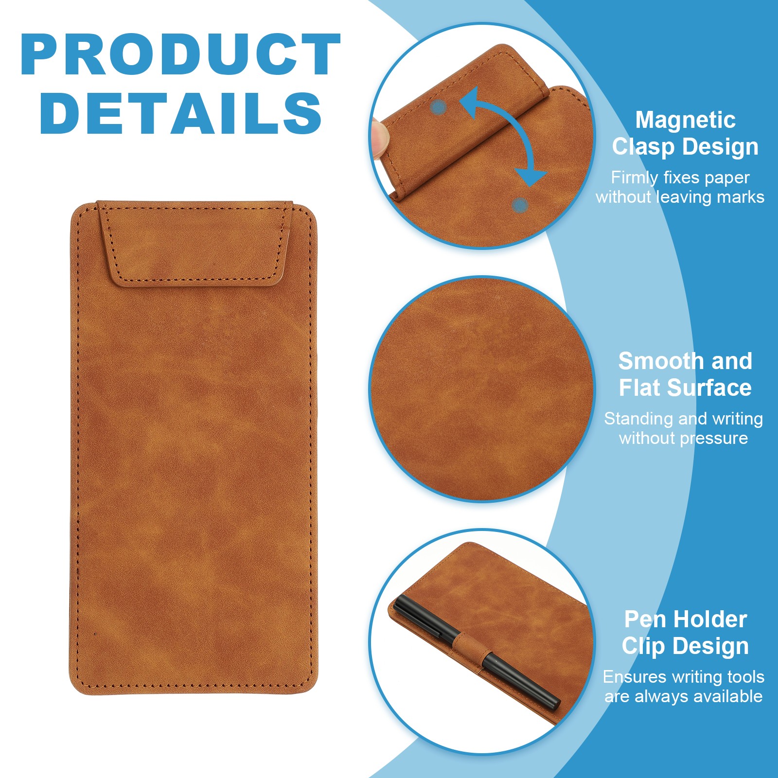 2 Pack Mini Clipboard 8″ x 4″ Leather Small Clipboard with Pen Holder (Brown)