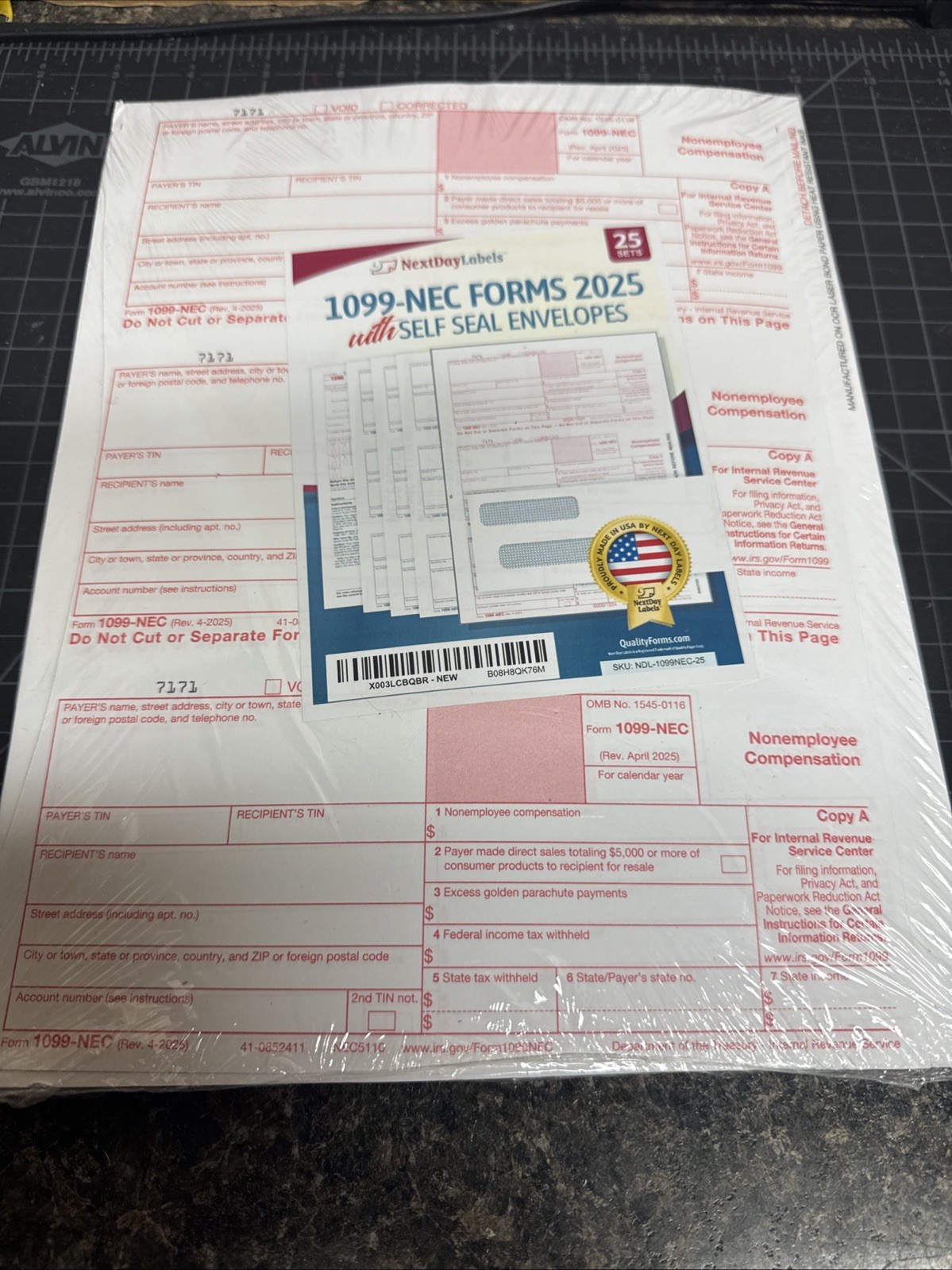 Next Day Labels 1099 NEC Forms 2025 With Self Seal Envelopes 25 Sets Unopened