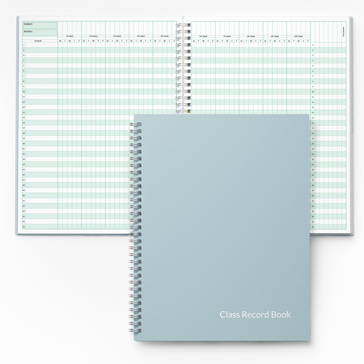 SUNEE Teacher Class Record Book for 9-10 weeks, 36 Names, 8.5×11 Inch, 104 Pages