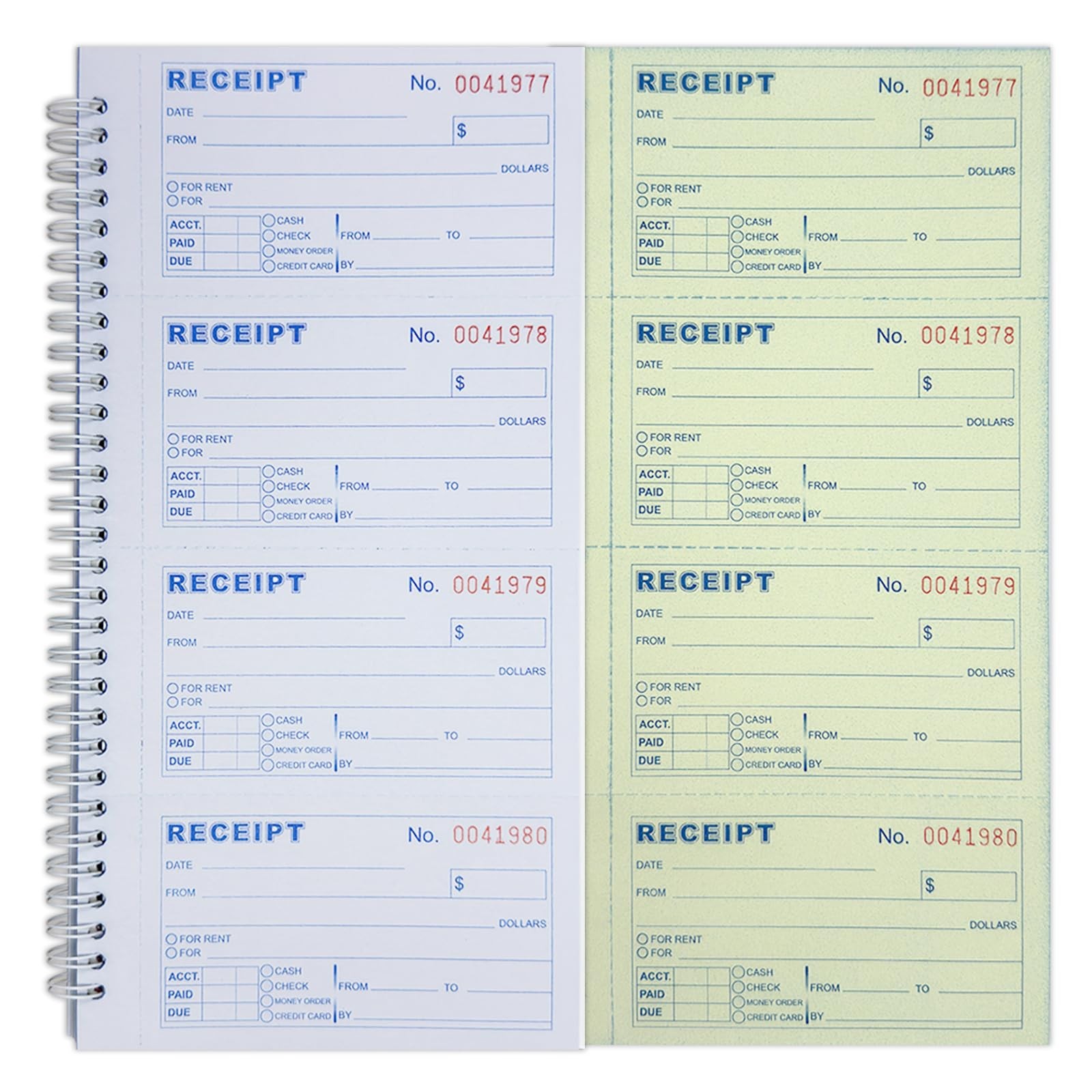 Money Rent Receipt Book 2-Part Carbonless 5-1/2 x 11 Inch Spiral 200 Sets