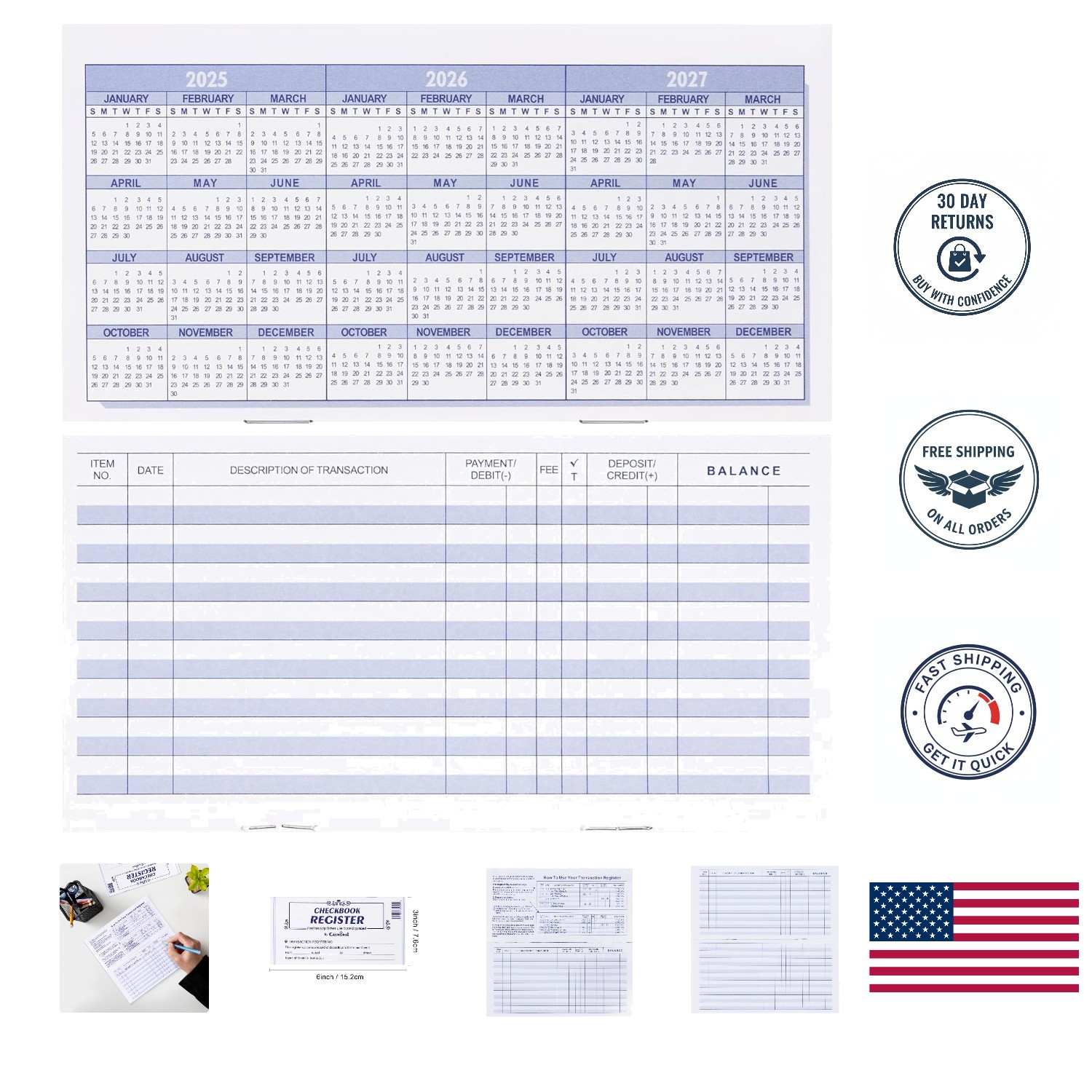 Portable 20-Piece Check Register Set with Calendar for Personal & Business Use