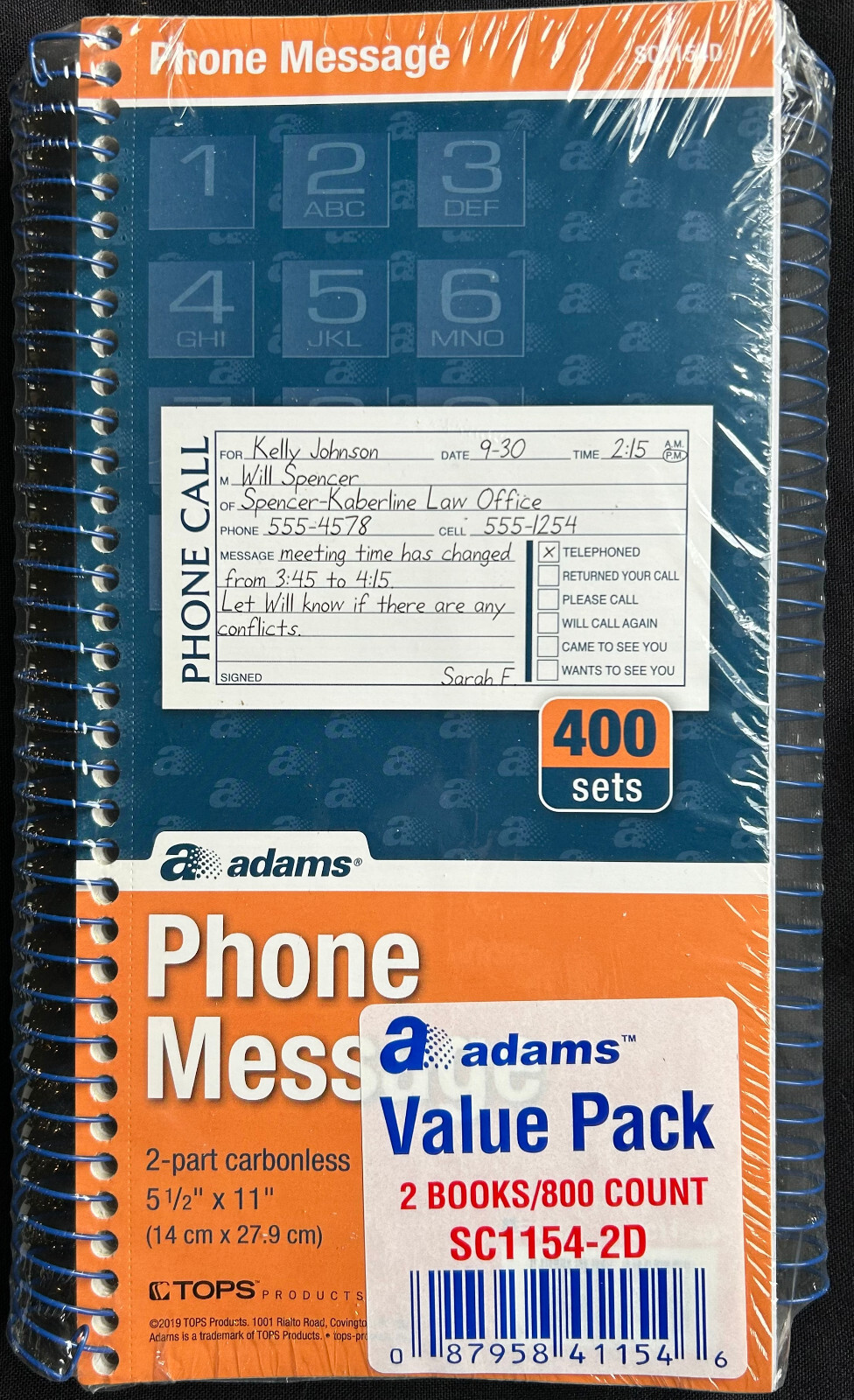 ADAMS Phone Message Book Value Pack Office ~ 2 Books/800 Count Carbonless Sealed