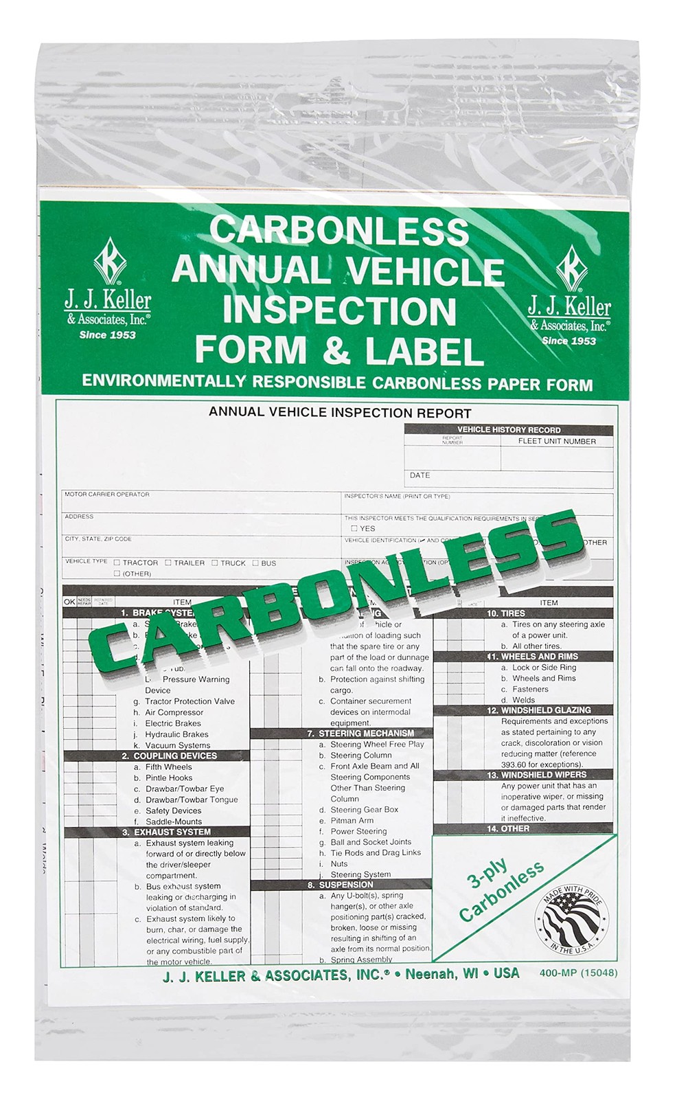 Annual Vehicle Inspection Report (Shrinkwrapped Snap-Out Format, 3-Ply Carbon…