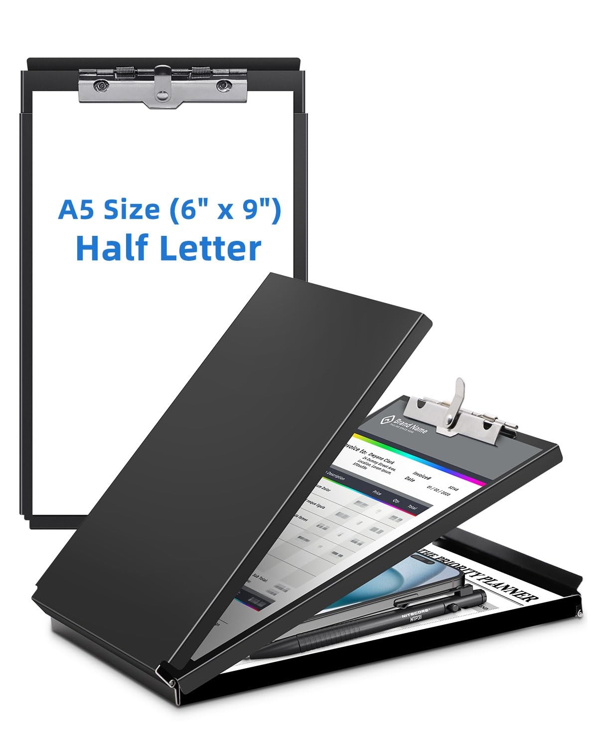 A5 Metal Clipboard with Storage Memo Size (1 Pack), Frosted Black (Memo Size)