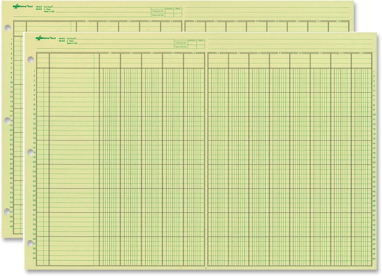 2 Pack – NATIONAL Analysis Pad, 13 Column, Green Paper, 11 X 16.375″, 100 Sheets