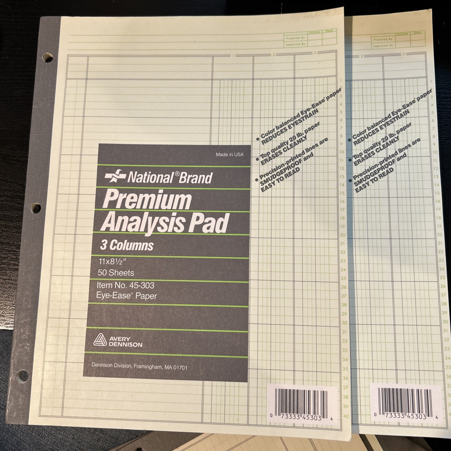 Bundle Of 2 Avery National Brand Premium Analysis Pads 3 Column New 45-303 50ct