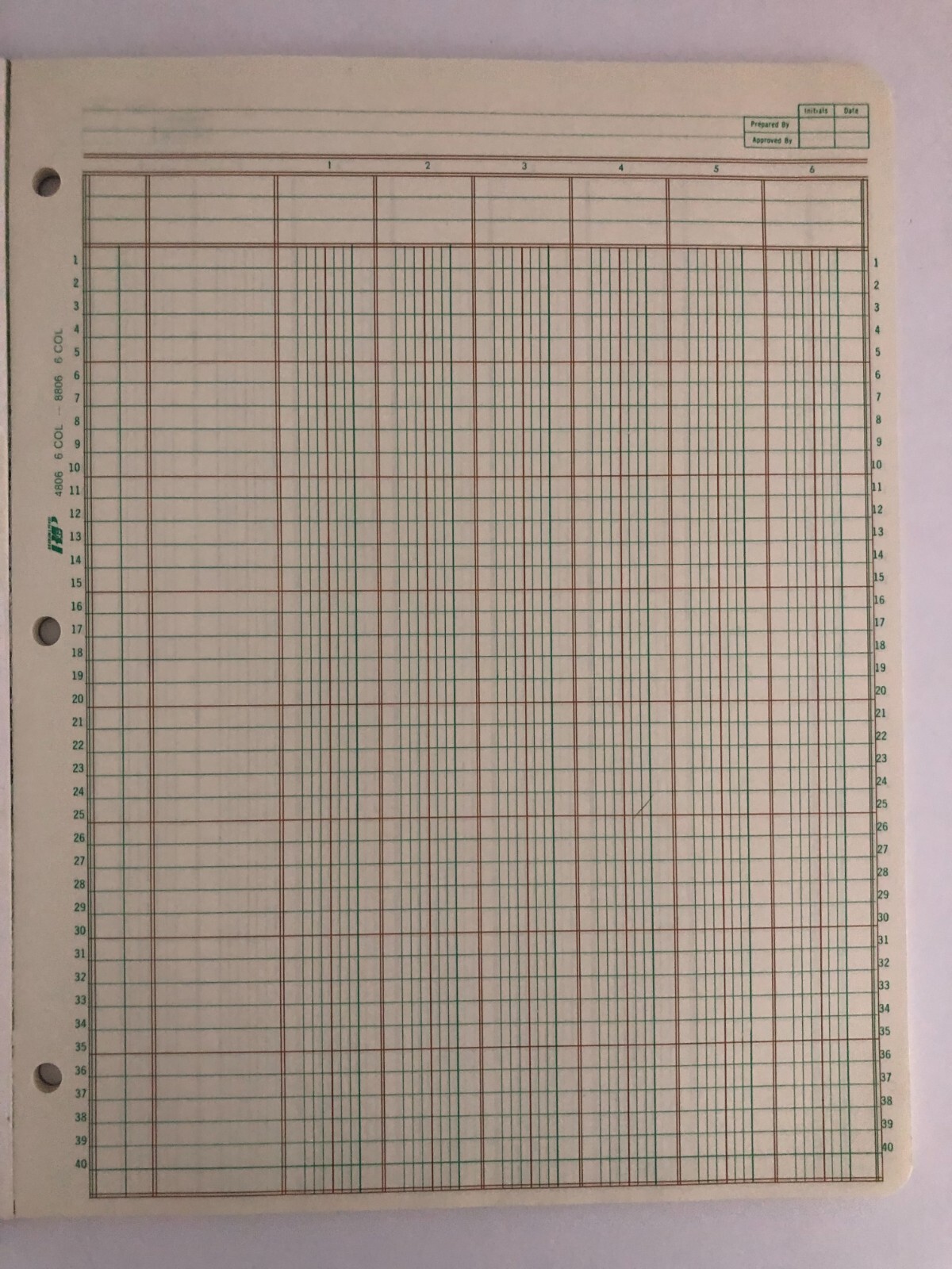 Vtg Boorum Columnar Acctg Work Sheet Pad 6 Column 8806 50 Sheets Blank Green Pgs