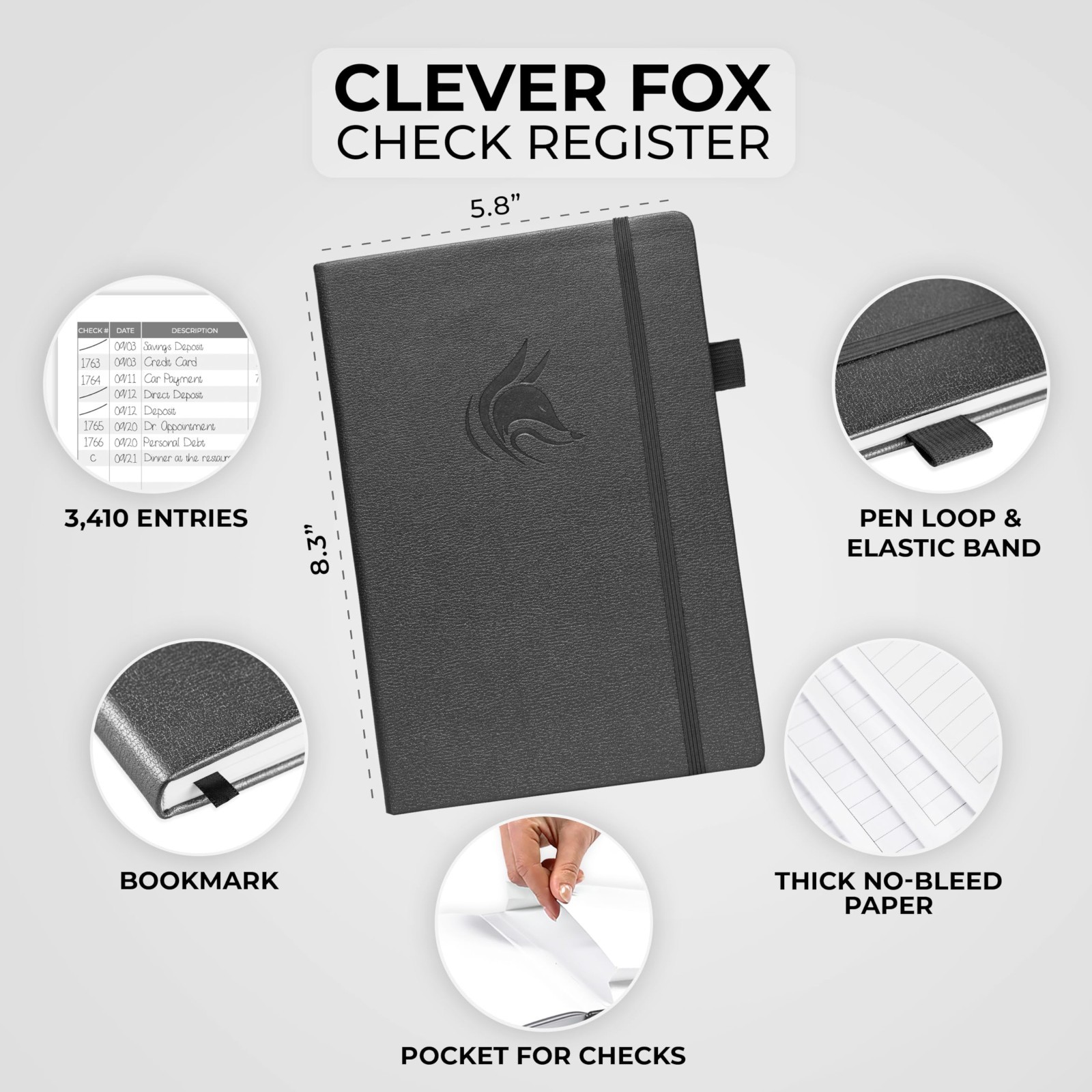 Deluxe Check Register Book – A5 Hardcover Accounting Ledger & Transaction Log