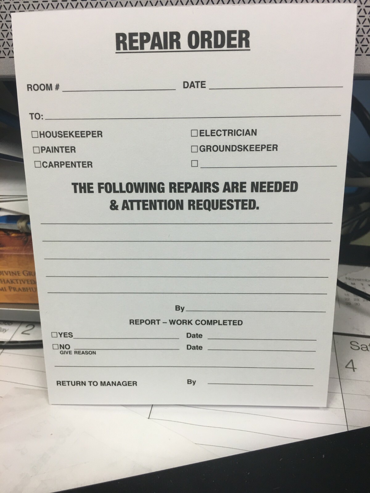 repair order pads hotel motel maintenance  100 pages each