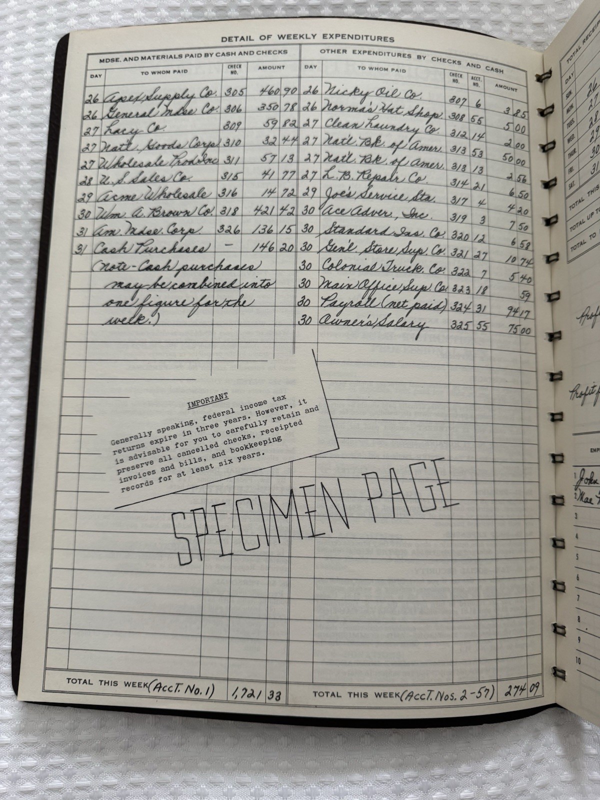 Vintage Dome Simplified Weekly Bookkeeping Record No 600 Unused Ledger Accounts
