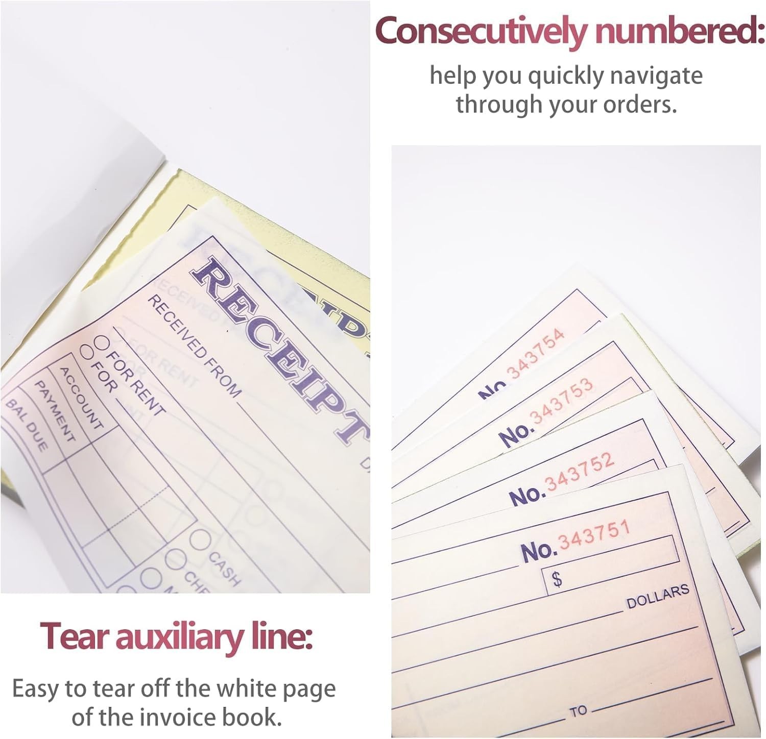2 Pack Money and Rent Receipt Book, 2-Part Carbonless, 2-3/4 x 6-1/2