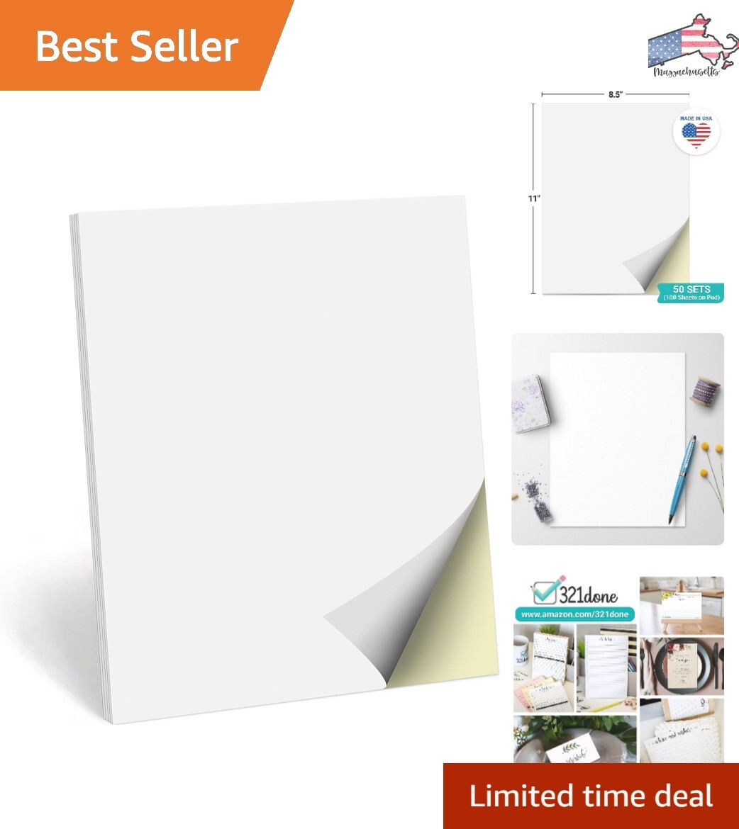 Carbonless Notepad – 8.5×11 Portrait, 50 Sets White/Yellow, Easy Tear Edge