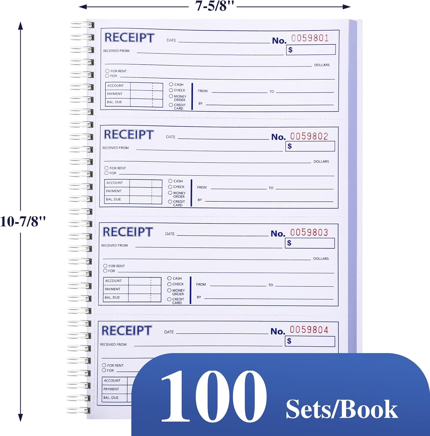 3 Pack Receipt Books,7-5/8″ X 10-7/8″ Receipt Book with Carbon Copies Spiral Bou
