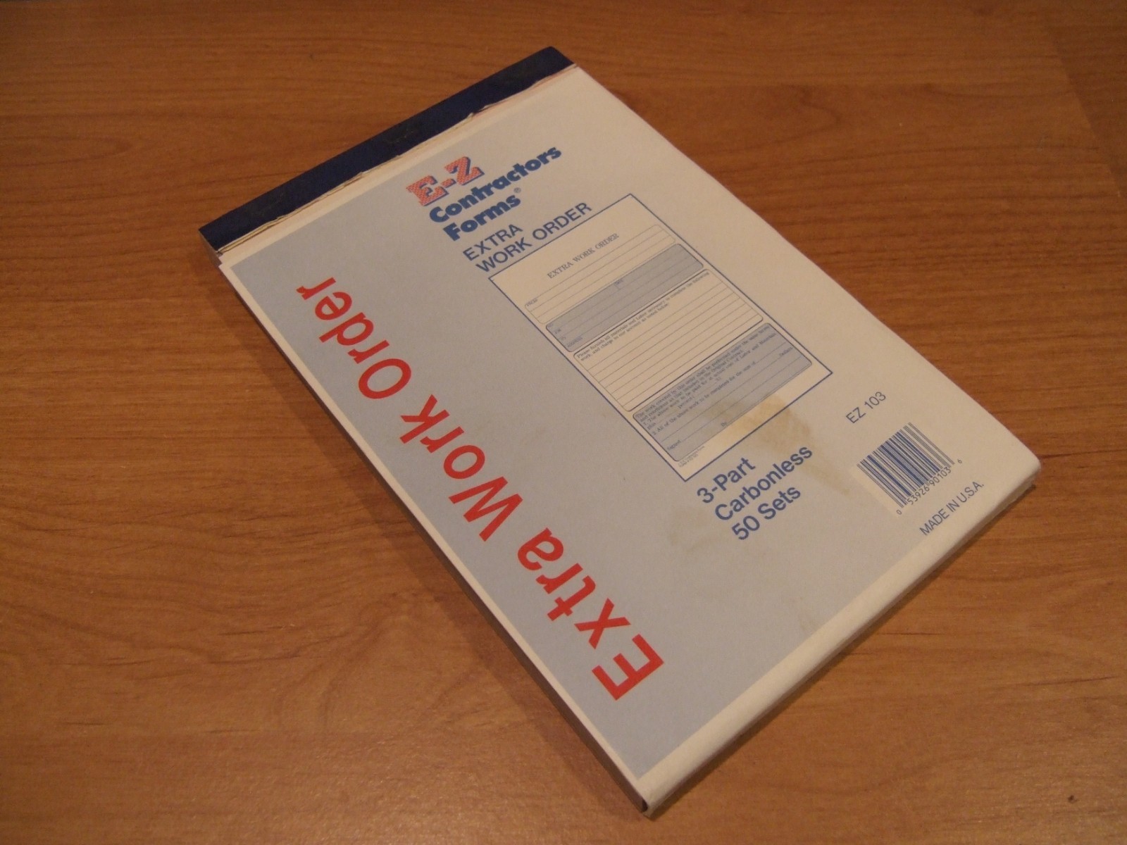 Extra Work Order Book 3 Part Carbon Copy Paper Bill Invoice EZ 103 Estimate Form