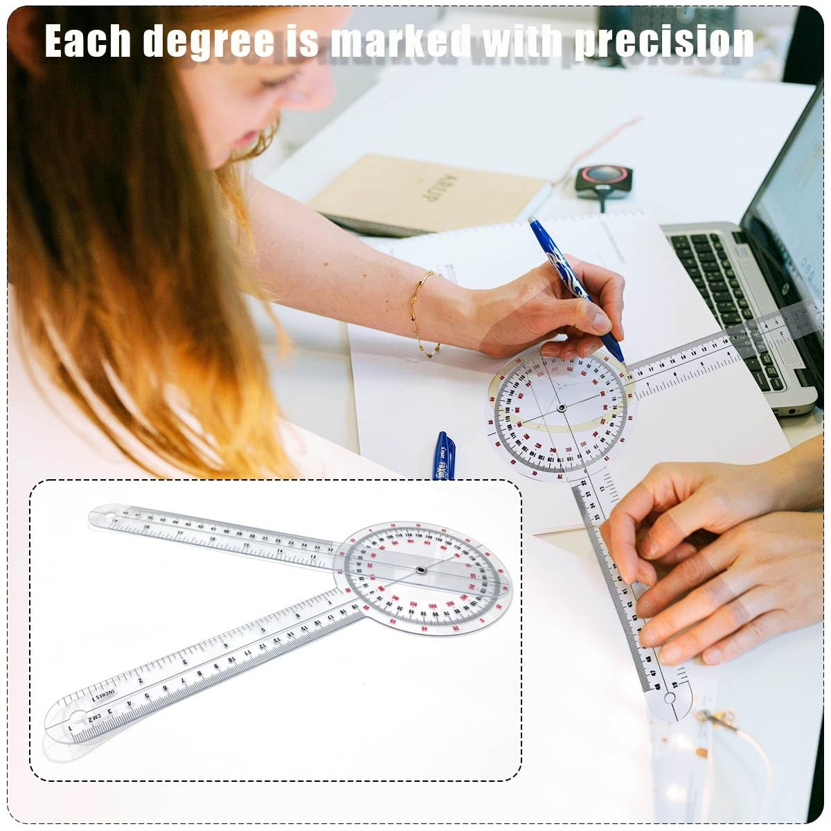 Goniometer 12 inch, Transparent Orthopedic Angle Ruler Plastic Goniometer,…
