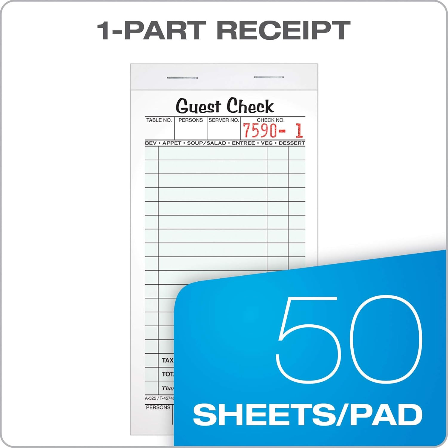 Guest Check Pads, Single Part, Perforated, White, 3-2/5″ x 6-3/4 “, 50 Sheets/Pa