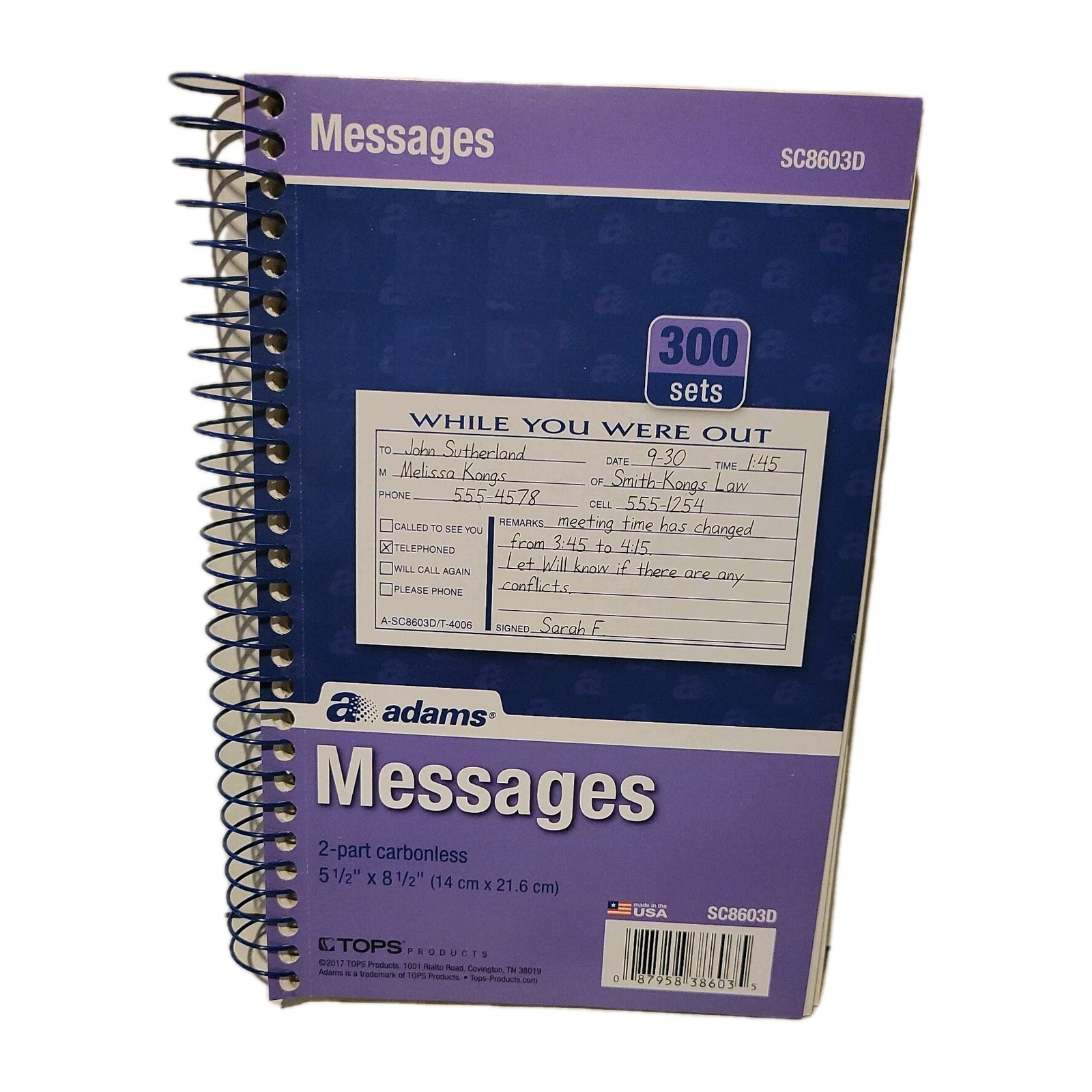 Phone Message book, 300 forms, duplicate, carbonless “While You Were Out” Adams