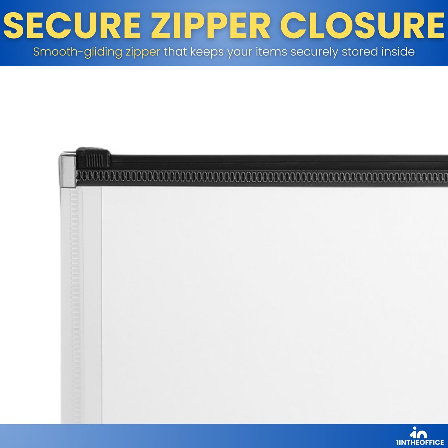 1InTheOffice Plastic Filing Envelopes with Zipper Closure, Moisture Clear