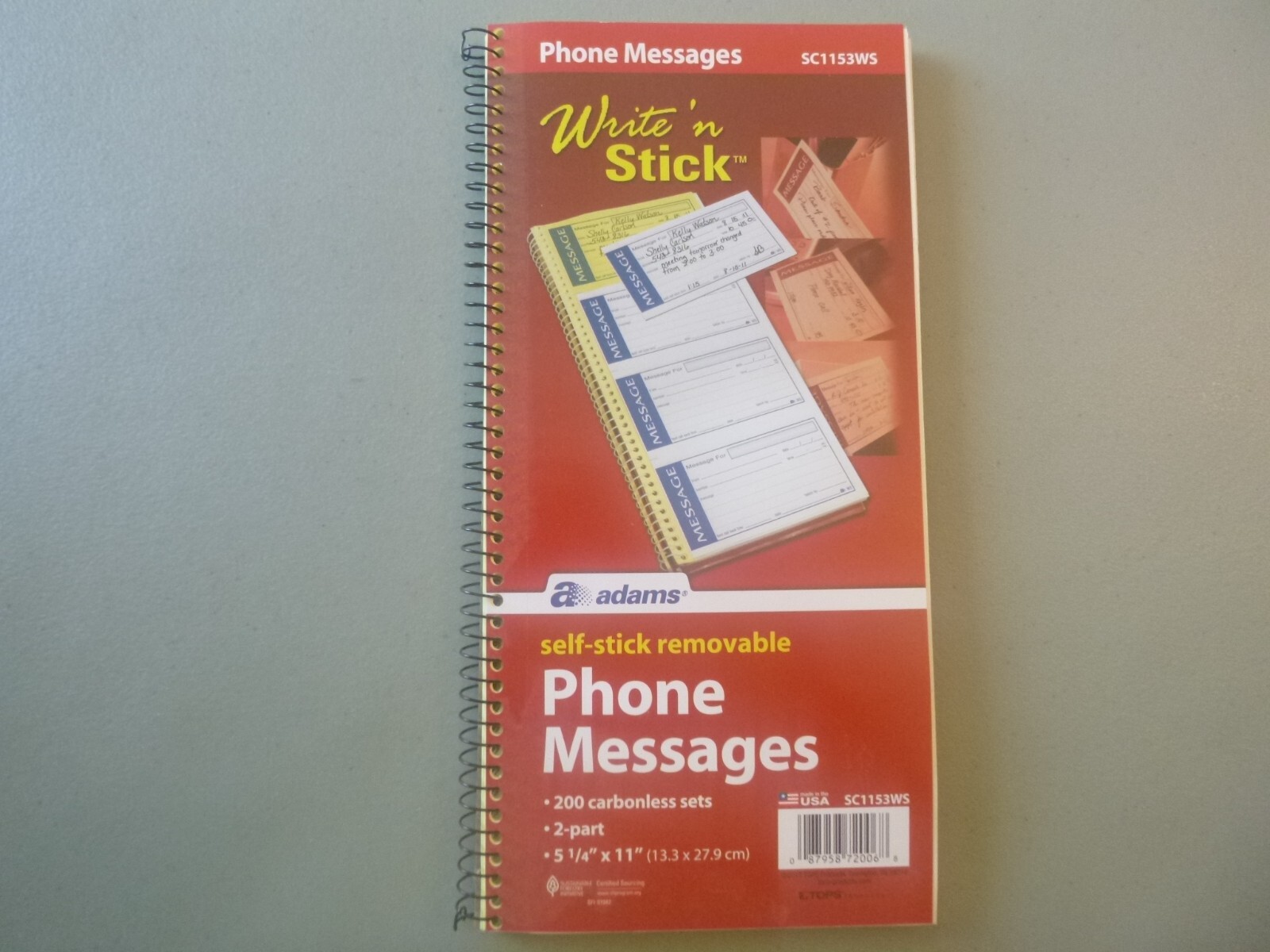 Adams phone messages book, SC1153WS, Write ‘N Stick, 2 part, 200 carbonless sets