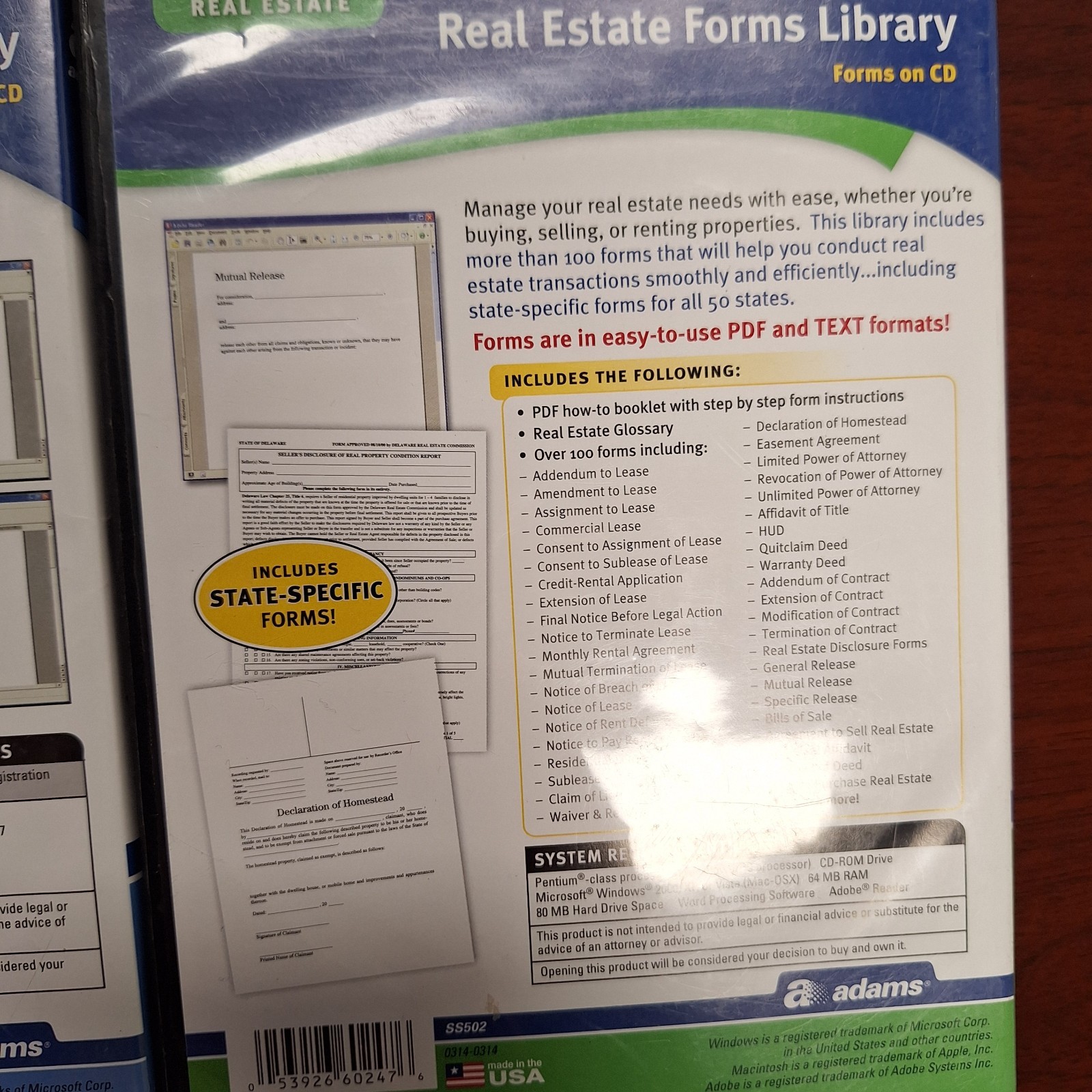Adams Business Forms Software CD Lot Contractor Library Real Estate Forms Templa